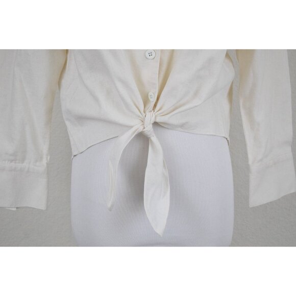 Vintage‎ 80s Linen-Rayon Front Tie Blouse size 8 - Picture 4 of 9